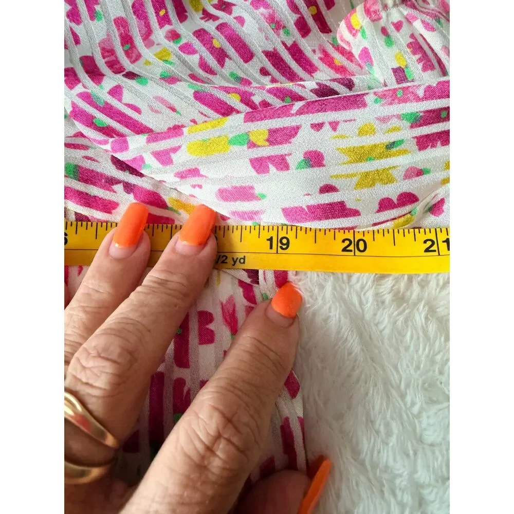 Kate Spade Marker Floral Devore Top Pink Twist Front Long Sleeve Blouse